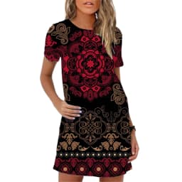 2024 New Summer Women Dress Beach Casual Retro sailboat Print Mini Dress Short Sleeve O-Neck Loose Woman Dresses