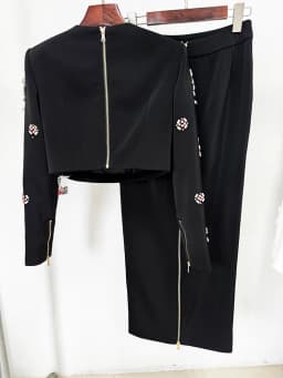 HIGH STREET Newest 2026 Designer Runway Suit Set Women's O-neck Zip Back Cropped Tops Long Skirt Set 2pcs