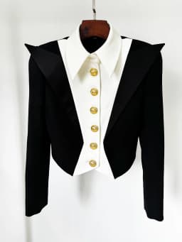 HIGH STREET Newest 2026 Designer Jacket Women's Black White Color Block Double Collars Cropped Blazer