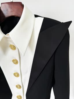 HIGH STREET Newest 2026 Designer Jacket Women's Black White Color Block Double Collars Cropped Blazer