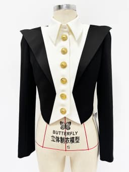 HIGH STREET Newest 2026 Designer Jacket Women's Black White Color Block Double Collars Cropped Blazer