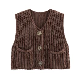 2025 Fall Clothes Korean Fashion Sweater Vests Women V Neck Blue Button-Up Front Pockets Sleeveless Cable Knit Cardigan Vest Red