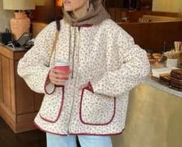 Womens Zip Up Jacket Fashion Vintage Floral/Striped Lightweight Quilted Long Sleeve Winter Casual Outwear 2024 New Streetwear