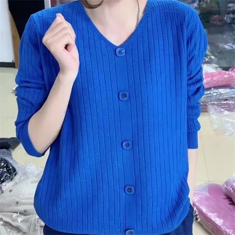 2025 NEW Spring Women Sweater 5XL Large Size Loose V-Neck Pullover Korean Elegant Knitted Sweater Female All-Match Solid Sweater