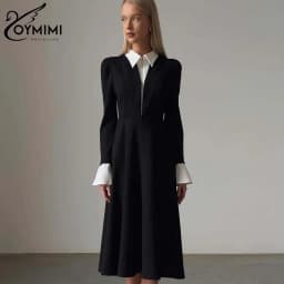 Oymimi Elegant Blue Cotton Womens Dresses Fashion Lapel Short Sleeve Button Dresses Autumn New High Waisted Pleated Mini Dress