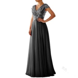 Women Banquet Long Dresses Spring Summer Deep V-Neck Luxury Sequins Slim Fit Chiffon Panels Elegant Party Evening
