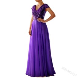 Women Banquet Long Dresses Spring Summer Deep V-Neck Luxury Sequins Slim Fit Chiffon Panels Elegant Party Evening