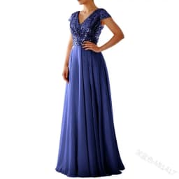 Women Banquet Long Dresses Spring Summer Deep V-Neck Luxury Sequins Slim Fit Chiffon Panels Elegant Party Evening