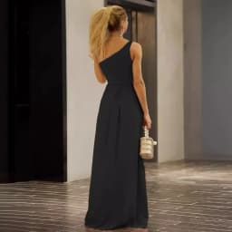 Solid Color One Shoulder Lace Up High Split Long Formal Evening Prom Dress