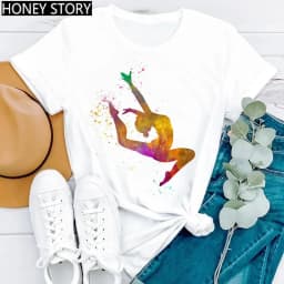 Gymnastics Ballerina Dancer T Shirt Watercolor Gymnastic Ballet Dancer Print T-shirt Women Graphic Tshirts Aesthetic Clothes