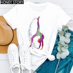 Gymnastics Ballerina Dancer T Shirt Watercolor Gymnastic Ballet Dancer Print T-shirt Women Graphic Tshirts Aesthetic Clothes
