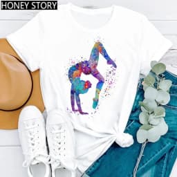Gymnastics Ballerina Dancer T Shirt Watercolor Gymnastic Ballet Dancer Print T-shirt Women Graphic Tshirts Aesthetic Clothes