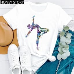 Gymnastics Ballerina Dancer T Shirt Watercolor Gymnastic Ballet Dancer Print T-shirt Women Graphic Tshirts Aesthetic Clothes