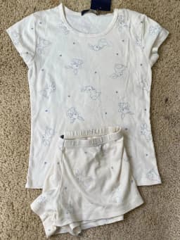 Little Bear Bow Print T-shirt Shorts 2 Pieces Set Women O-neck Slim Tee Elastic Waist Straight Short Pant Sweet Home Pajama Sets