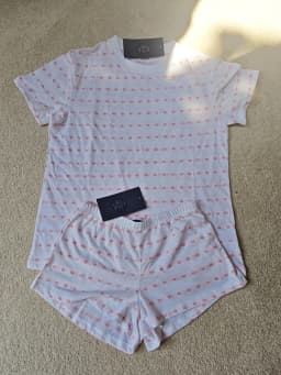 Little Bear Bow Print T-shirt Shorts 2 Pieces Set Women O-neck Slim Tee Elastic Waist Straight Short Pant Sweet Home Pajama Sets