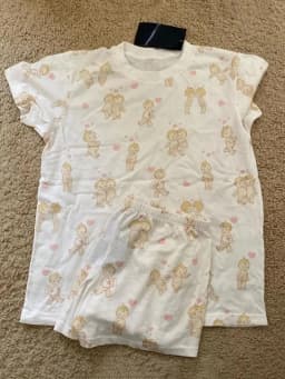 Little Bear Bow Print T-shirt Shorts 2 Pieces Set Women O-neck Slim Tee Elastic Waist Straight Short Pant Sweet Home Pajama Sets