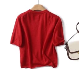 KEYANKETIAN 2024 New Launch Women's Red Short Sleeve Knit Top Summer American Retro Basic O-Neck Slim Light Sweater Crop Top