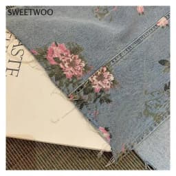 Streetwear Vintage Flowers Print Long Denim Skirts Summer 2021 High Waist Slim Sexy Open Split Straight Skirt Jeans Saias Female
