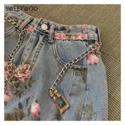 Streetwear Vintage Flowers Print Long Denim Skirts Summer 2021 High Waist Slim Sexy Open Split Straight Skirt Jeans Saias Female