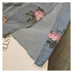 Streetwear Vintage Flowers Print Long Denim Skirts Summer 2021 High Waist Slim Sexy Open Split Straight Skirt Jeans Saias Female
