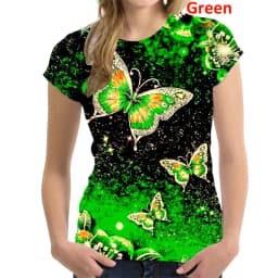 Butterfly Flower Pattern T-Shirt Women Colorful 3D Printed T Shirts Summer Casual Harajuku Loose Tops Short Sleeves O-Neck Tees