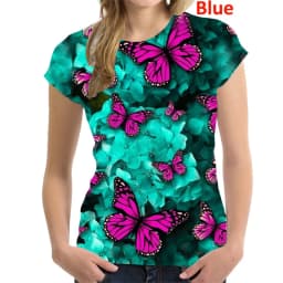 Butterfly Flower Pattern T-Shirt Women Colorful 3D Printed T Shirts Summer Casual Harajuku Loose Tops Short Sleeves O-Neck Tees