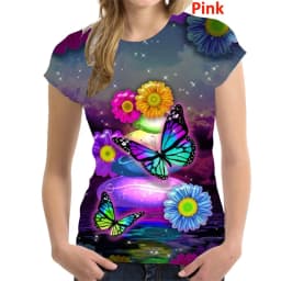 Butterfly Flower Pattern T-Shirt Women Colorful 3D Printed T Shirts Summer Casual Harajuku Loose Tops Short Sleeves O-Neck Tees