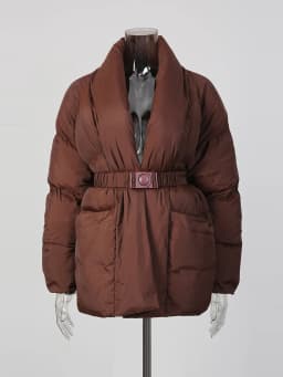 TWOTWINSTYLE Solid Spliced Belt Loose Jackets for Women V Neck Long Sleeve Temperament Parkas Female Fashion Style