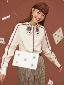 Women's Printed Stripe Shirt, Fun Playing Cards, Original Design, Spring and Autumn