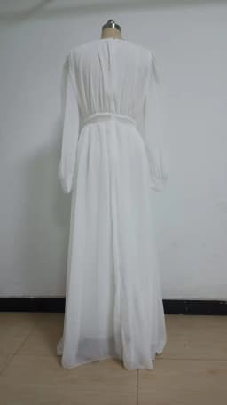 New Spring Fashion Lantern Sleeve O-Neck Solid Color Slim Fit Floor-Length Ball Gown Dress For Women