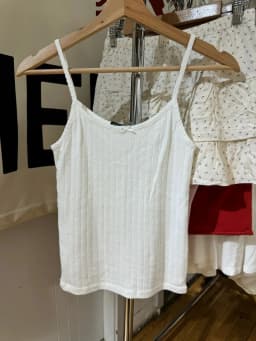 Lace Trim Eyelet White Slim Tank Tops for Women Summer Bow Sleeveless Cotton Camisole Vintage Sweet Cute Preppy Style Basic Tops