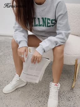 Hirsionsan Letter Print Women Sweatshirt 2023 New Warm Full Sleeve Hoodies Ladies Streetwear Winter Pullovers Loose Clothes