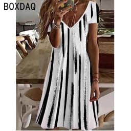 2025 New Sundress Women Summer Short Sleeve V-Neck Casual A-Line Knee-High Dress Vintage 3D Floral Boho Beach Dress Vestidos