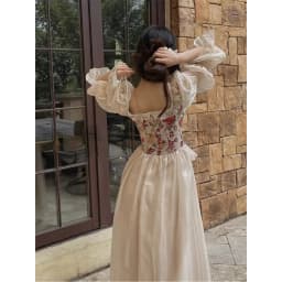 MEXZT Vintage Floral Midi Dress Women Elegant Party Prom Luxury Print Dresses Summer Korean Fairy Puff Sleeve Bodycon Vestidos