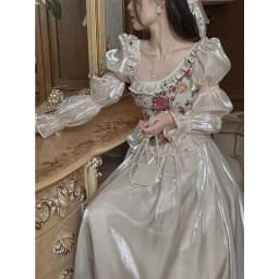 MEXZT Vintage Floral Midi Dress Women Elegant Party Prom Luxury Print Dresses Summer Korean Fairy Puff Sleeve Bodycon Vestidos