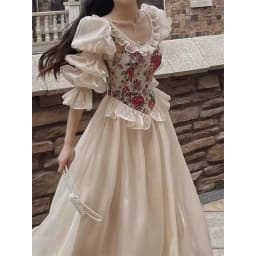 MEXZT Vintage Floral Midi Dress Women Elegant Party Prom Luxury Print Dresses Summer Korean Fairy Puff Sleeve Bodycon Vestidos