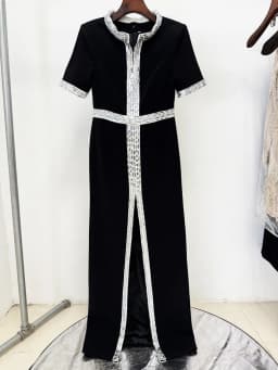HIGH STREET Newest Fashion 2026 Designer Party Women's Short Sleeve Luxurious Diamonds Beaded Long Maxi Dress