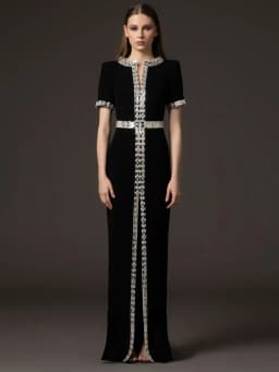 HIGH STREET Newest Fashion 2026 Designer Party Women's Short Sleeve Luxurious Diamonds Beaded Long Maxi Dress