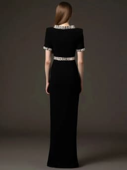 HIGH STREET Newest Fashion 2026 Designer Party Women's Short Sleeve Luxurious Diamonds Beaded Long Maxi Dress