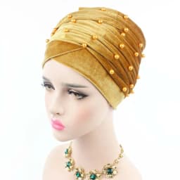 Warm Velvet Turban Scarf Hijab for Women Beading Headscarf Bonnet African Indian Hat Female Head Wraps Islamic Headwear