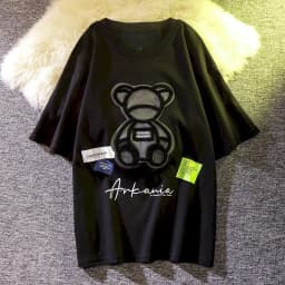 Embroidered Bear Short-sleeved T Shirt 100% Cotton Men's Womens Casual Loose Student T-Shirt Printing Half-sleeved Kawaii Tops