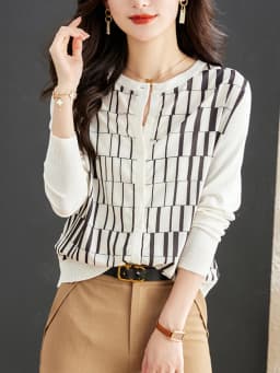 New Casual knitted cardigans Fashion patchwork shirts Basic T shirts elegant Tops