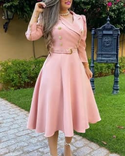 Dress for Women Autumn 2023 Fashion Versatile Casual Solid Button Long Lapel Pleated Strap Waistband Pullover Dresses Streetwear