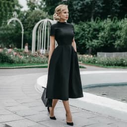 2025 Women Elegant Black Dress Half High Collar High Waist A-Line Dresses Slim Fit Dress Office Lady Female Solid Vestidos