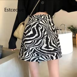 2025 Korean Zebra Print Midi Skirt Women Autumn New Female A-line High Waist Loose Skirts Vintage Mini Skirt
