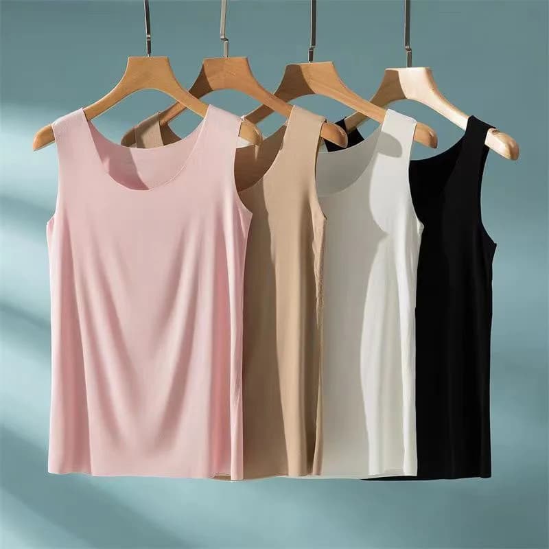 Solid Color Basic Sleeveless T-Shirt Women Summer Casual Simple No Trace Tanks Vest Lady All-Match Soft Breathable Elastic Tees