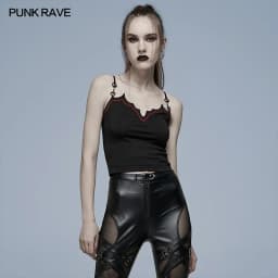 PUNK RAVE Women's Gothic Daily Bat Camisoles Sexy Slim Camisole Which Is Novel Metal Loop Fashion Tops Camis