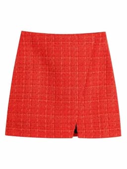 Klacwaya 2021 Women Fashion Two-Piece Set Vintage Print Lining Tweed Blazer Coat Female Front Slit Tweed Mini Skirt Chic Suit