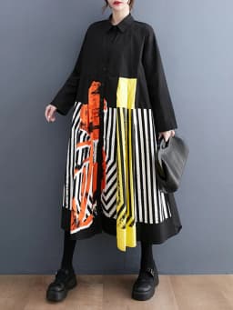 Long Sleeve Patchwork Vintage Print Dresses For Women Loose Casual Midi Dress Robe Fashion Elegant Clothing Spring Autumn 2026