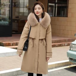 Korean Cotton Lined Winter Parkas Women Faux Fur Collar Hooded Jackets 2023 Warm Cotton Padded Coat Outerwear Female Windbreaker